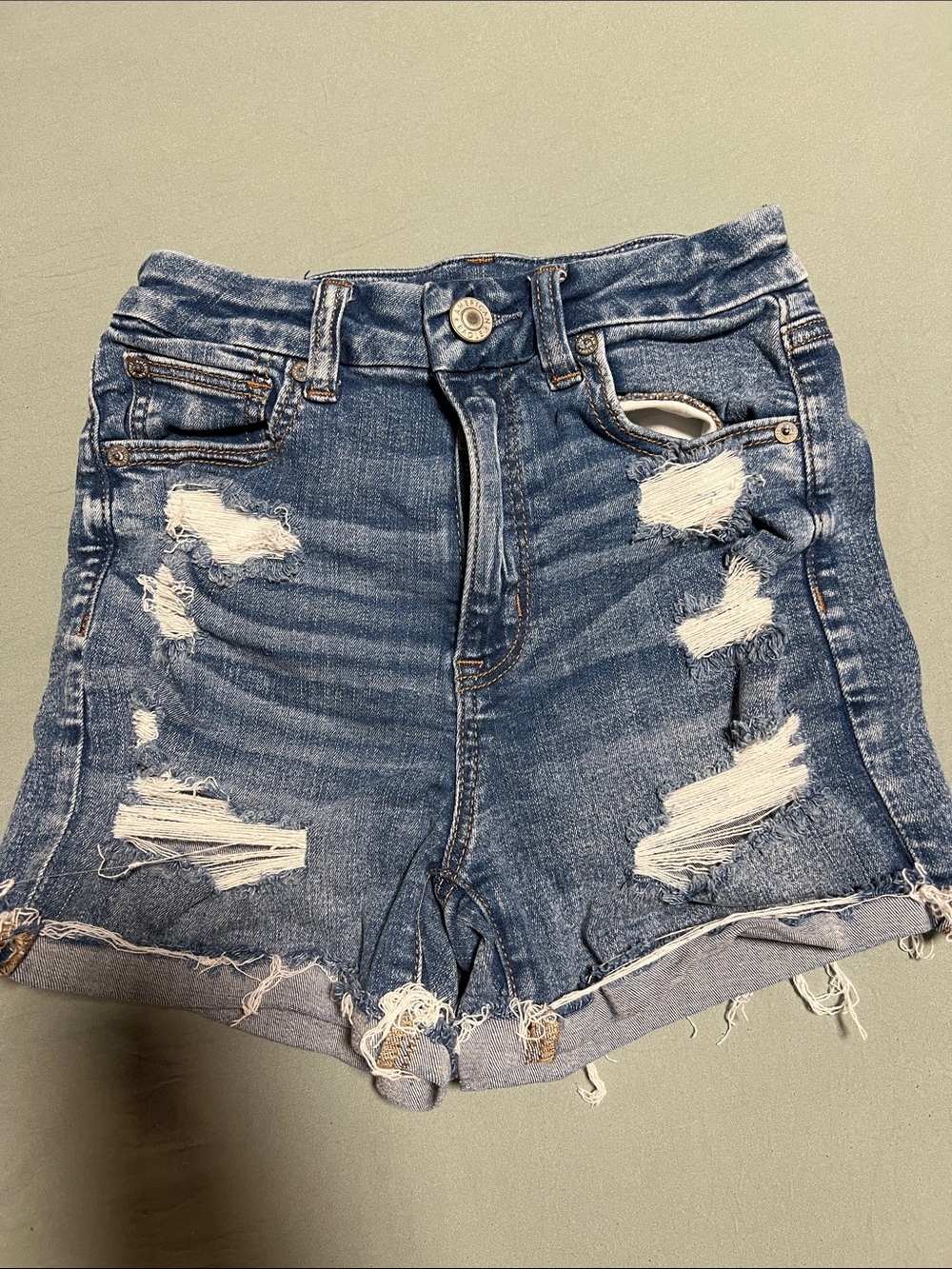 American Eagle Outfitters Distressed Mid-Blue Denim Shorts